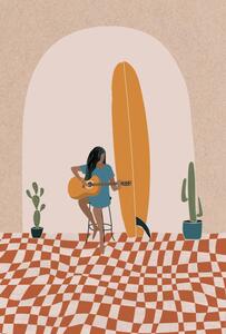 Illusztráció Longboard Surfing culture flat illustration, LucidSurf