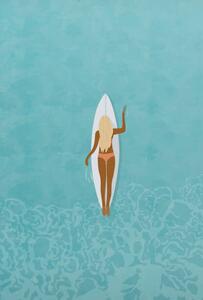 Illusztráció Surfer girl in bikini puddle out, LucidSurf