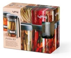 Lékué Pickles Kit házi savanyúság készítő szett, 2db 0,7L-es befőttes üveg szelepes fedéllel, préskoronggal + 1db csipesz, halmozható, üveg test - 885723