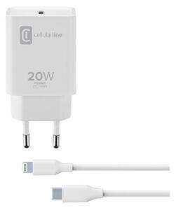 CELLULARLINE hálózati töltő Type-C aljzat (5V / 3000 mA, 20W, PD gyorstöltés tám. + Type-C - lightning 8pin kábel) FEHÉR (ACHIPDKITC2LMFI20W)