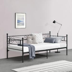 Egyszemélyes fém ágy Kerava 90x200 cm acélváz, szinterezett 200 Kg dekoratív fej-és lábrész fekete, matt fém ágyráccsal
