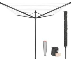 Brabantia Rotary Dryer Lift-O-Matic kerti ruhaszárító 50m, UV-álló, forgatható, D=45mm, állítható magasság, rögzítése földbe szúrható fém konzollal, védőzsákkal, csipesztartóval, antracit - 290503
