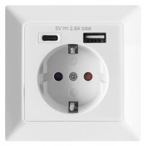 Orno Egyetlen 2P+Z Schuko Aljzat, USB-A és USB-C, 5Vdc Kimenet, Max 2,8A