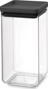 Brabantia tárolóedény 1,6L, egymásra rakható, légmentes záródás, szögletes, sötétszürke, átlátszó műanyag tartály - 122385