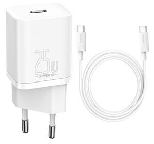 BASEUS hálózati töltő Type-C aljzat (10V / 3000mA, 25W, PD gyorstöltés támogatás + Type-C kábel) FEHÉR (CCCJG25CE_W)