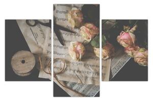A zenei jegyzetek és a rózsák képe (90x60 cm)