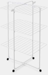 Brabantia HangOn Tower Drying Rack 3 szintes ruhaszárító torony kerekekkel, 23m szárítási hossz, 25kg teherbírás, összecsukható, acél, fehér - 306303