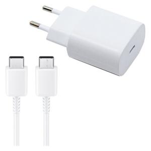 SAMSUNG hálózati töltő Type-C aljzat (5V / 3000mA, 25W, PD gyorstöltés támogatás + EP-DA705BWE Type-C kábel) FEHÉR (EP-TA800EWE + EP-DA705BWE)