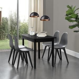Étkezőgarnitúra étkezőasztal 120cm x 60cm x 75cm székekkel étkező szett konyhai asztal 4 műanyag székkel 83x54x48 cm fekete-szürke