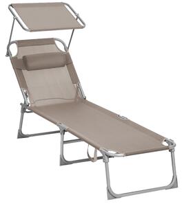 LAGUNA kerti napozóágy állítható napellenzővel, 193x53x29cm, barna-szürke (taupe) SongmicsHome