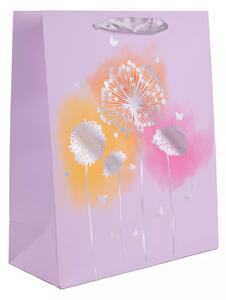 Szalagfüles papír Ajándéktasak Pitypang hologramos mintával (18 x 23 cm) - Rózsaszín/Mintás