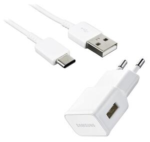 SAMSUNG hálózati töltő USB aljzat (5V / 1550 mA, gyorstöltés támogatás + Type-C kábel) FEHÉR (EP-TA50EWE_TYPEC)