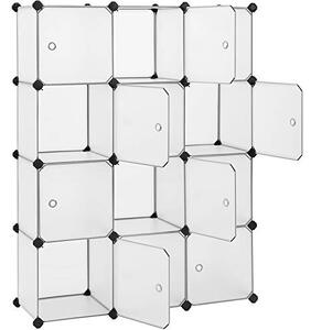 Moduláris tárolókocka szett 12 db, műanyag, Songmics, fehér-fekete, 93x31x123 cm