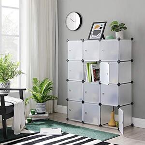 Moduláris tárolókocka szett 12 db, műanyag, Songmics, fehér-fekete, 93x31x123 cm