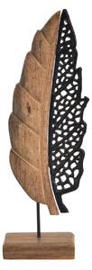 InDecor Fekete mangófa levél talapzaton, 11 x 5 x 35 cm
