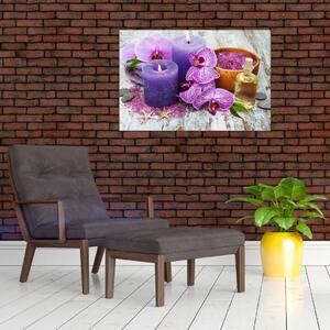 Orchideák és gyertyák képe (90x60 cm)