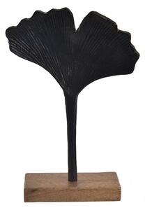 InDecor Fekete mangófa levél talapzaton, 21 x 5 x 30 cm