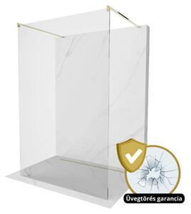 Arlo Light Gold szabadonálló Walk-In zuhanyfal 8 mm vastag vízlepergető biztonsági üveggel, 200 cm magas, két távtartóval