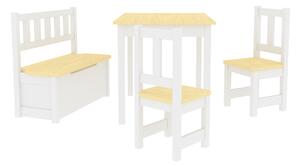 Gyerekbútor szett Lousame asztal 2 székkel és paddal natúr / fehér
