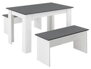 Asztal-pad szett 4 fő részére étkezőasztal 110 x 70 cm két paddal fehér/szürke