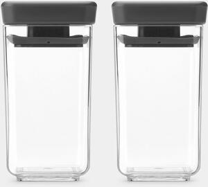 Brabantia tárolóedény készlet, 3db-os, 2x1,5L/1x3,5L, egymásra rakható, légmentes záródás, szögletes, sötétszürke, átlátszó műanyag tartály - 230783