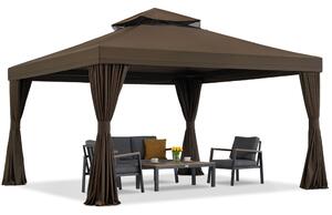 Barna kerti pavilon függönyökkel Valencia 4x4m Garden Point