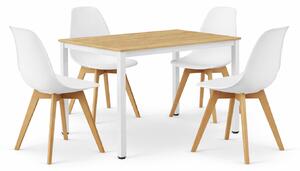 Étkezőasztal szett: Tessa 120×60 cm tölgy/fehér + 4 db KITO szék fehér/natúr láb