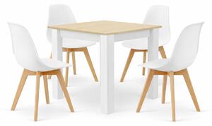 Étkezőasztal szett: NP 80×80 cm sonoma/fehér + 4 db KITO szék fehér/natúr láb