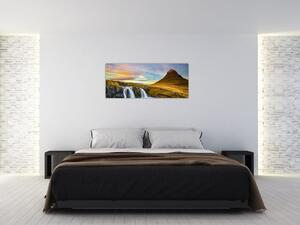 Kép a hegyekről és vízesésekről Izlandon (120x50 cm)