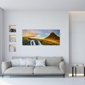 Kép a hegyekről és vízesésekről Izlandon (120x50 cm)