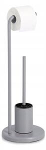 ZELLER WC-papírtartó WC-kefével, szürke fém, 22 × 63 cm