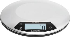 Brabantia Profile digitális konyhai mérleg időzítővel, 5kg teherbírás, 1g pontosság, megvilágított LCD kijelző, elemes, r.m. acél, selyem matt - 480560