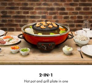 Klarstein Szechuan, hot pot és grill lemez, 5 l űrtartalom, 1350 W, 600 W, piros