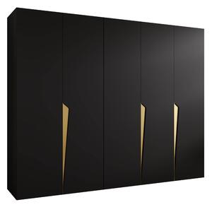 Gardróbszekrény Hartford 606, Laminált forgácslap, 202x250x52cm, Fekete, Aranysárga