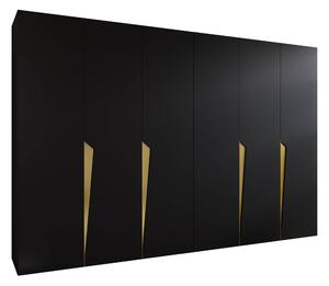 Gardróbszekrény Hartford 607, Laminált forgácslap, 202x300x52cm, Fekete, Aranysárga