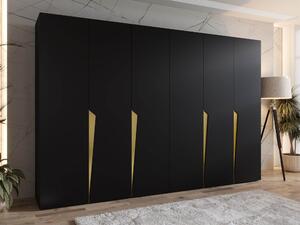 Gardróbszekrény Hartford 607, Laminált forgácslap, 202x300x52cm, Fekete, Aranysárga