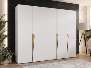 Gardróbszekrény Hartford 606, Laminált forgácslap, 202x250x52cm, Fehér, Aranysárga