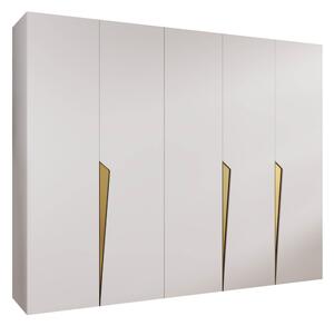 Gardróbszekrény Hartford 606, Laminált forgácslap, 202x250x52cm, Fehér, Aranysárga