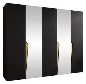Gardróbszekrény Hartford 611, Laminált forgácslap, 202x250x52cm, Fekete, Aranysárga