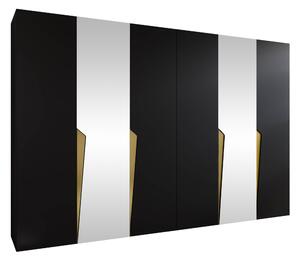 Gardróbszekrény Hartford 612, Laminált forgácslap, 202x300x52cm, Fekete, Aranysárga