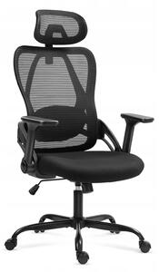 Ergonomikus Irodai Szék Állítható Fejtámla, 3D Kartámasz, Fekete