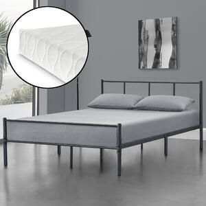 Fémkeretes ágy matraccal, kopásálló, Sötétszürke, 140 x 200 cm