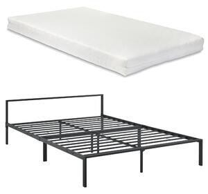 Fémkeretes ágy ágyráccsal és matraccal 160x200cm minimalista stílusú fekete szinterezett
