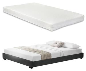 Modern műbőr kárpitozott ágy matraccal fekete 200 x 140 cm Cоrium