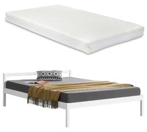 Kétszemélyes ágykeret ágyráccsal és matraccal, 180x200cm, fehér