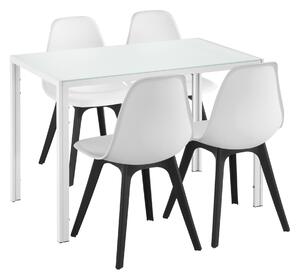 Étkezőgarnitúra étkezőasztal 105cm x 60cm x 75cm székekkel étkező szett konyhai asztal 4 műanyag székkel 83x54x48 cm fehér-fehér/fekete