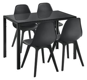 Étkezőgarnitúra étkezőasztal 105cm x 60cm x 75cm székekkel étkező szett konyhai asztal 4 műanyag székkel 83x54x48 cm fekete - fekete