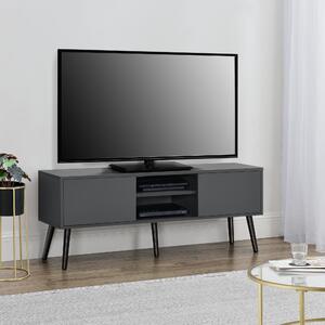 TV-állvány Eskilstuna 120 x 29,5 x 46,5 cm TV-szekrény polccal tévéasztal ajtóval forgácslap tömör fa lábakkal sötétszürke/ fekete