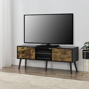 TV-állvány Eskilstuna S 120 x 29,5 x 46,5 cm TV-szekrény polccal tévéasztal ajtóval forgácslap tömör fa lábakkal fekete/fa-hatású, sötét árnyalat