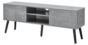 TV-állvány Eskilstuna 120 x 29,5 x 46,5 cm TV-szekrény polccal tévéasztal ajtóval forgácslap tömör fa lábakkal beton-hatású/fekete